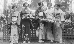 Japanese women at a flower show in America, 1930.